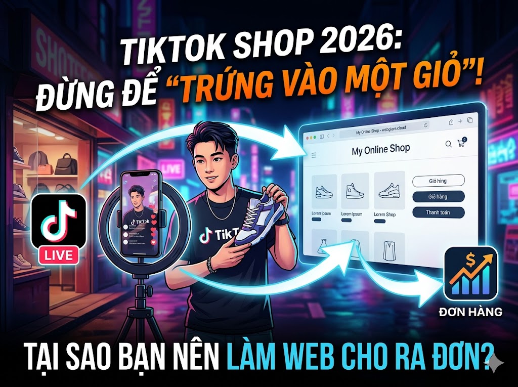 Kinh doanh TikTok Shop 2026: Tại sao Website là "mảnh ghép" bắt buộc để bùng nổ đơn hàng?