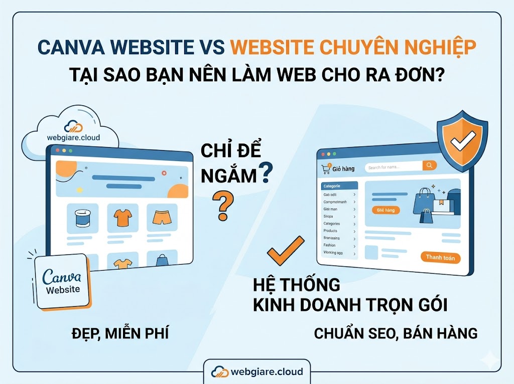 Tại sao Website Canva không thể thay thế Website bán hàng chuyên nghiệp? | webgiare.cloud